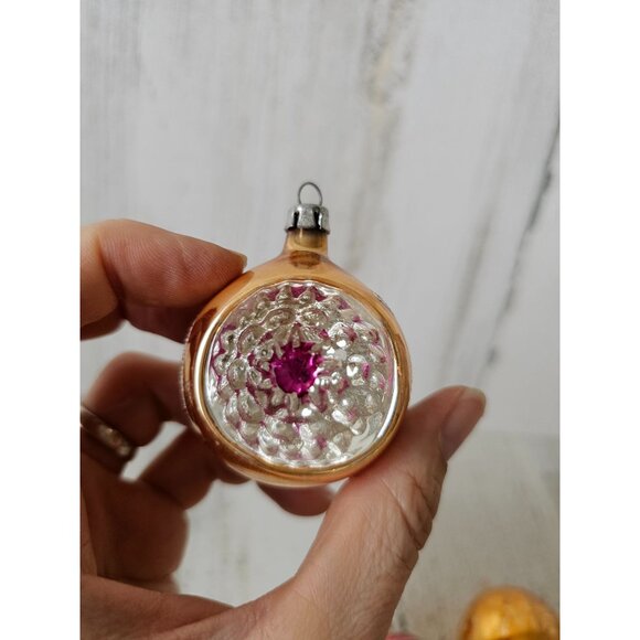 Vintage copper gold indent mini ball Mercury glass glitter ornament unique Xmas - Picture 12 of 16